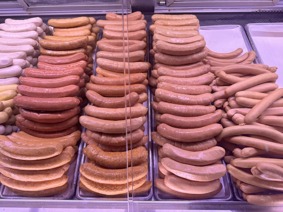 Fresh sausages including weisswurst and bratwurst